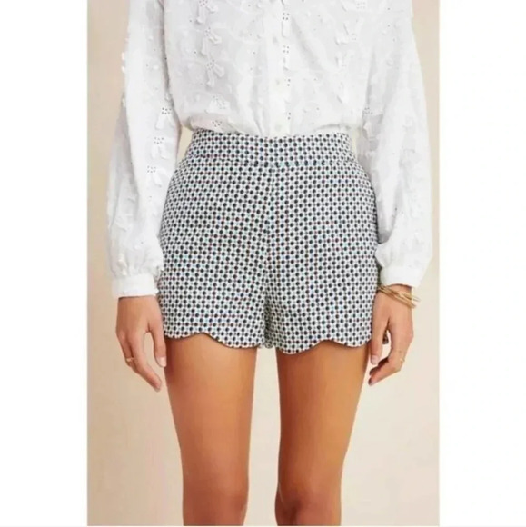 Anthropologie High Waist Multicolored Cotton Blend Georgie Scalloped Shorts(4) - Picture 1 of 11